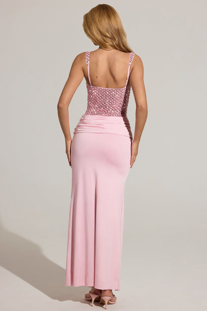 Embellished Corset Maxi Dress  in Blush Pink