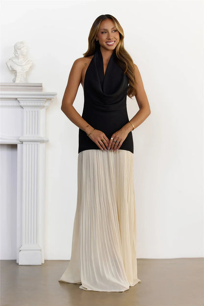 Luxe Behaviour Cowl Neck Halter Maxi Dress Black