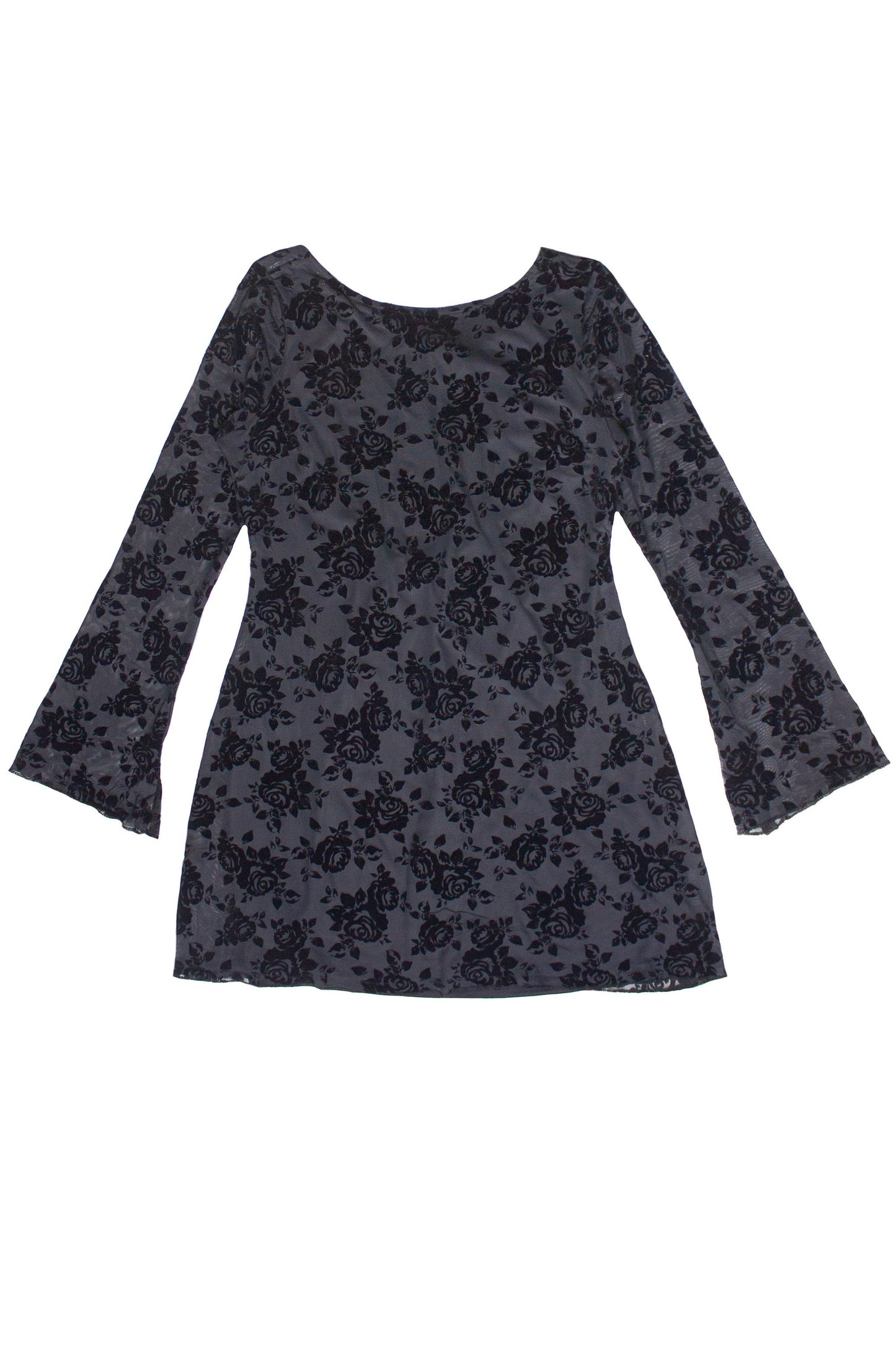 Floral Flocked Mesh Long Sleeve Mini Dress