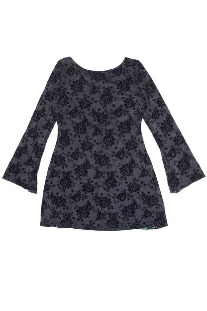 Floral Flocked Mesh Long Sleeve Mini Dress