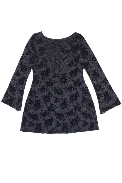 Floral Flocked Mesh Long Sleeve Mini Dress