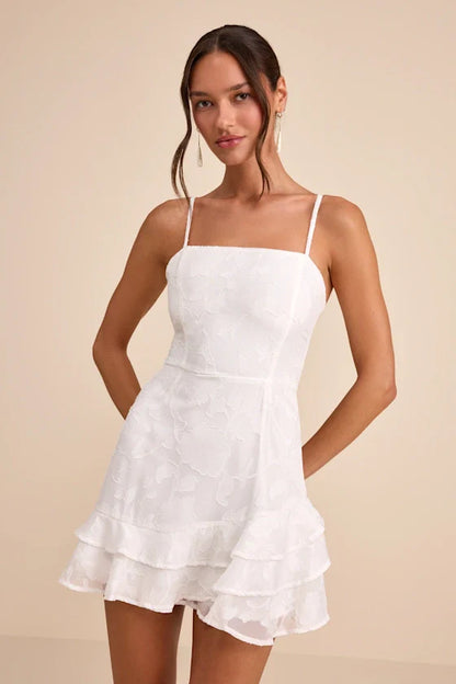 Days with You White Floral Burnout Ruffled Mini Dress