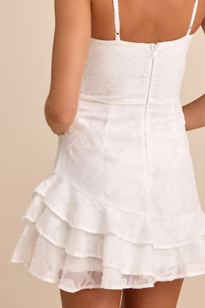 Days with You White Floral Burnout Ruffled Mini Dress