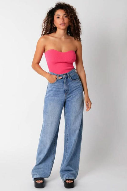 Leah Pink Ribbed Tube Top