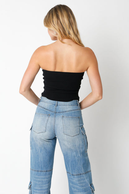 Leah Black Ribbed Tube Top