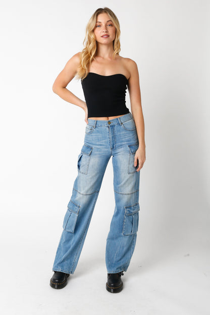 Leah Black Ribbed Tube Top