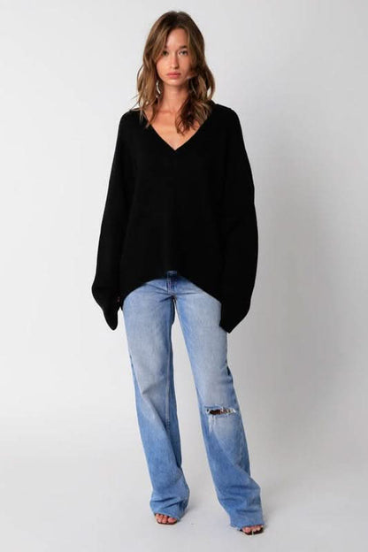 Leila Black V-Neck Oversized Sweater