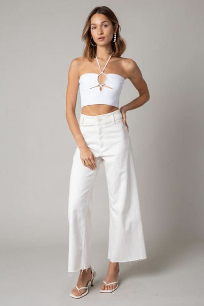 Lani White Halter Knit Crop Top