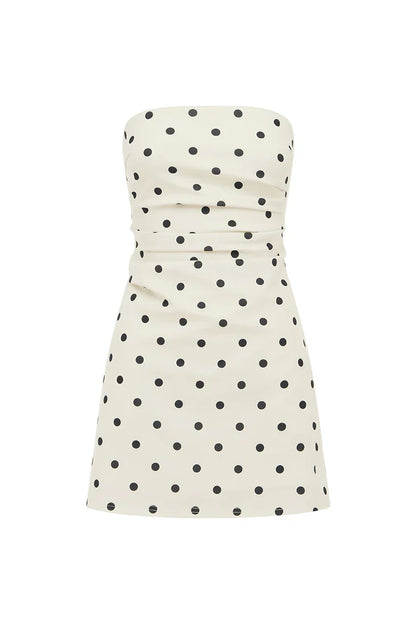 CAIRO STRAPLESS MINI DRESS - WHITE/BLACK POLKA