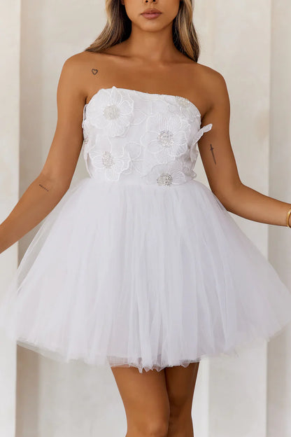 Princess Luxe Tulle Strapless Mini Dress White