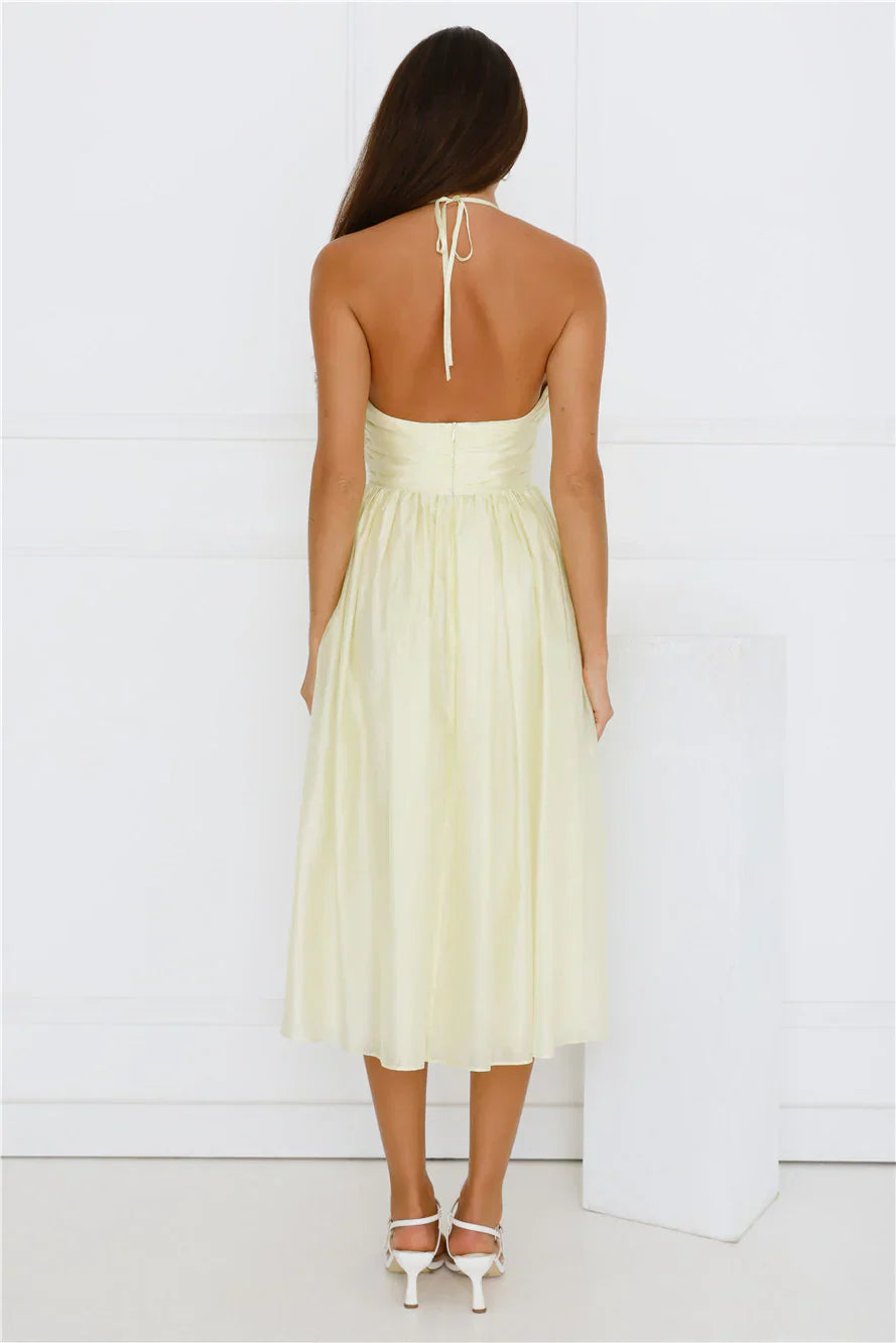 Seabreeze Dreamer Halter Midi Dress Yellow