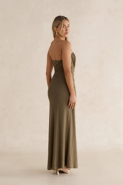 Palm Escapes Strapless Maxi Dress Green