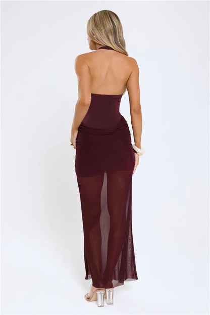 Luxe Legacy Halter Maxi Dress Plum