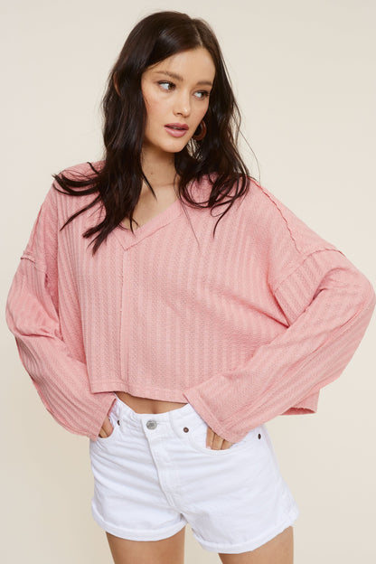 All The Way Pink Long Sleeve Crop Top