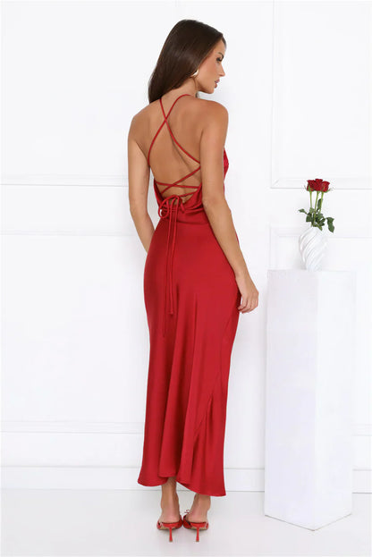 Love Me More Satin Maxi Dress Red