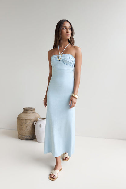 Karmic Blessing Strapless Halter Maxi Dress Blue