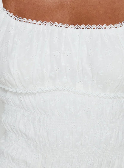 Klarena Shirred Mini Dress White