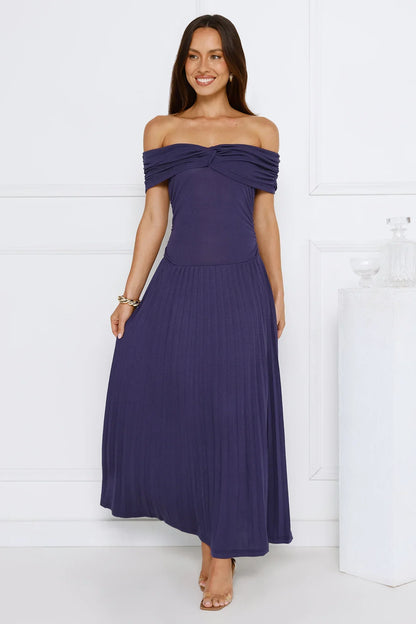 Nikita Off Shoulder Ribbed Maxi Dress Navy