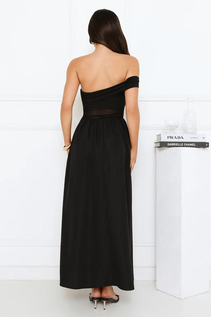 Luxe Whimsy Off Shoulder Maxi Dress Black