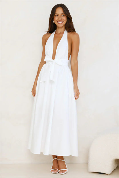 Moonlit Reverie Halter Midi Dress White