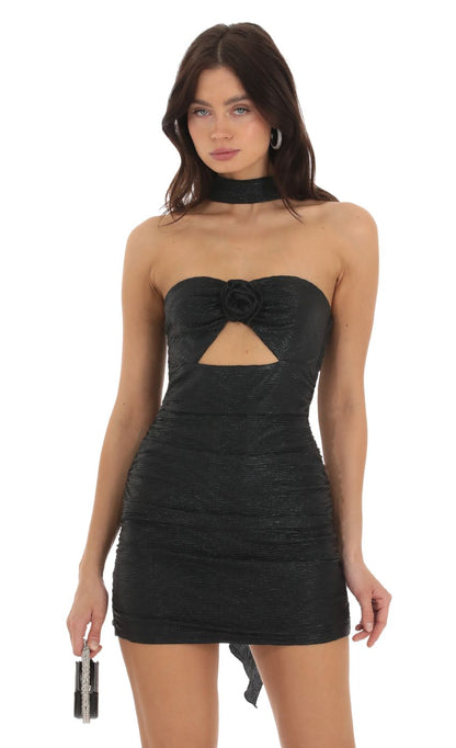 Ruched Scarf Dress in Black