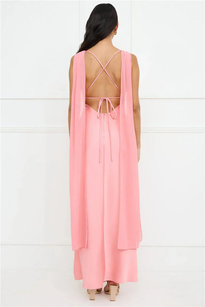 Love Decadence Satin Maxi Dress Pink