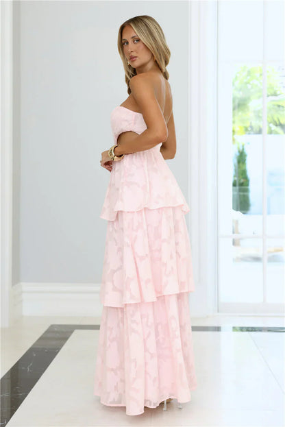 Soft Petal Glow Strapless Maxi Dress Pink