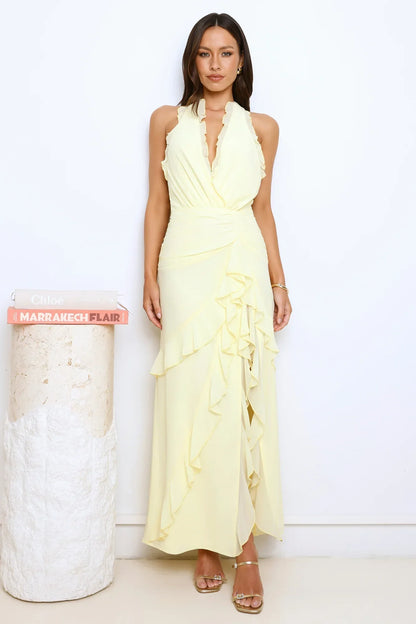 Saucy Secrets Halter Maxi Dress Yellow