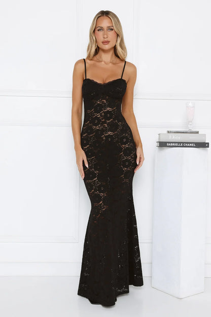 Lace Extraordinaire Sheer Maxi Dress Black