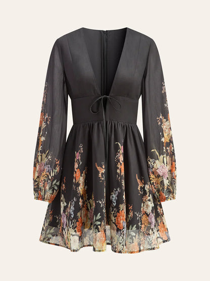 Floral Print Tie-Front Dress