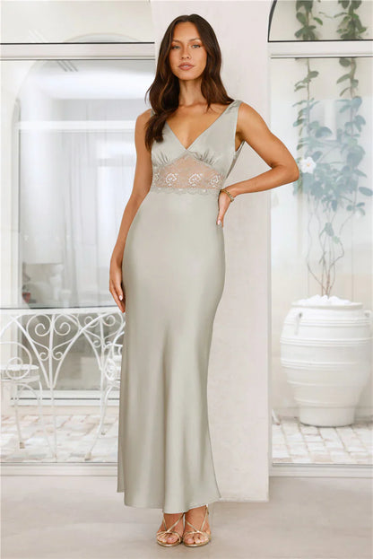 Love on Read Satin Maxi Dress Sage