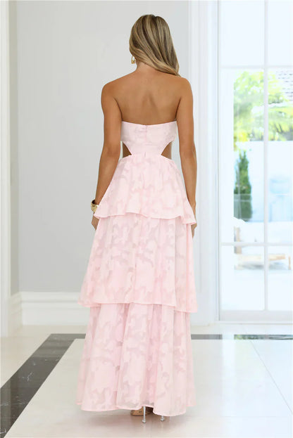 Soft Petal Glow Strapless Maxi Dress Pink
