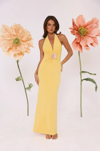 Meadow Daze Halter Maxi Dress Yellow