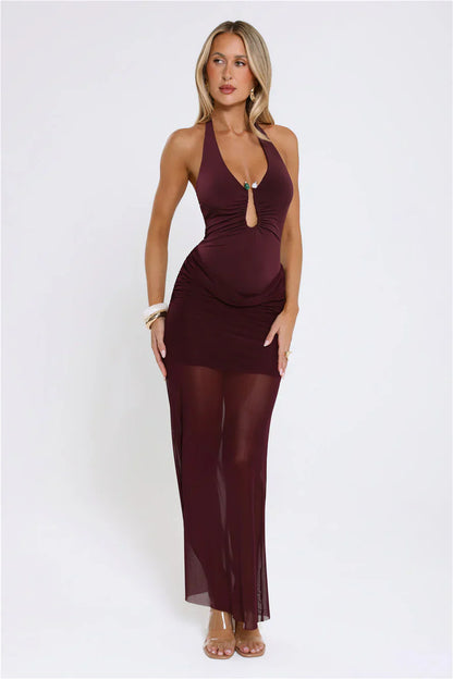 Luxe Legacy Halter Maxi Dress Plum