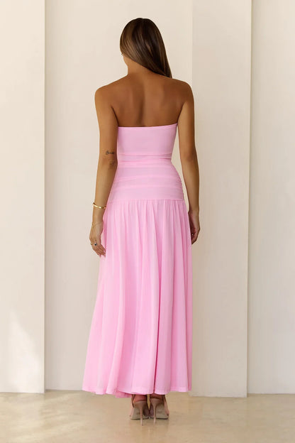 Spark Night Strapless Mesh Maxi Dress Pink