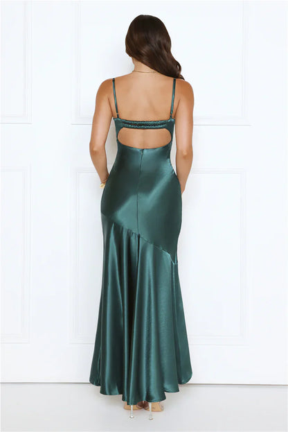 Nightfall Chic Satin Maxi Dress Teal