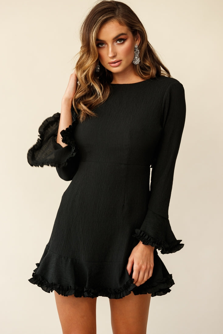 Marta Flared Cuff Cut-Out Back Dress Black
