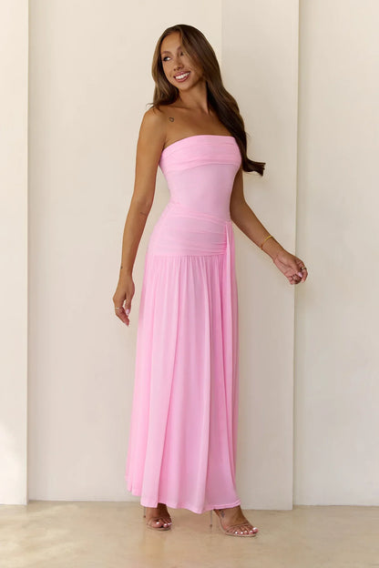 Spark Night Strapless Mesh Maxi Dress Pink