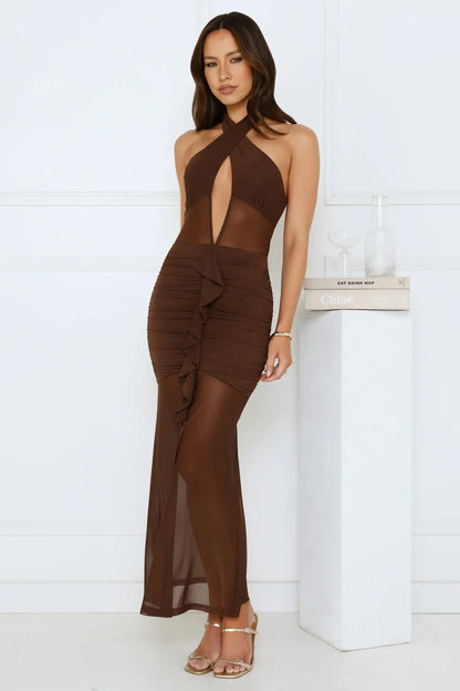 Love All Day Halter Maxi Dress Brown