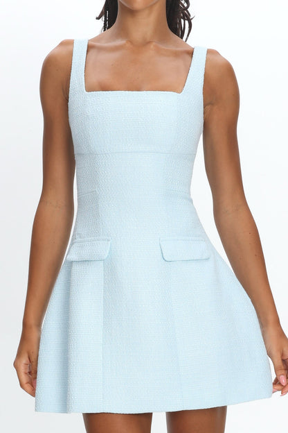 Melodic Faux Pocket Tweed Mini Dress Blue