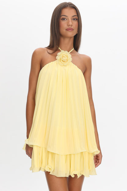 Major Crush Pleated Mini Dress Lemon