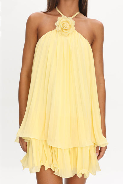 Major Crush Pleated Mini Dress Lemon