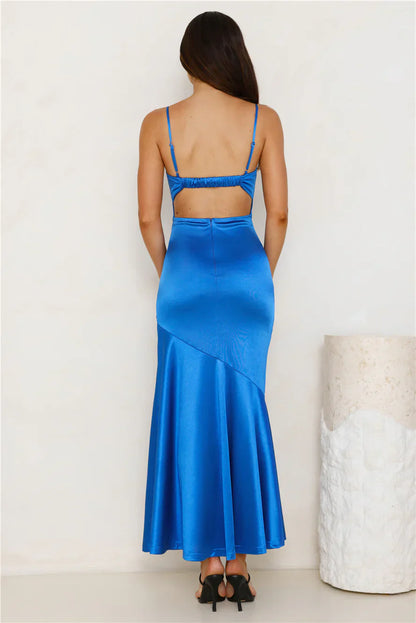 Mesmerise You Satin Maxi Dress Blue