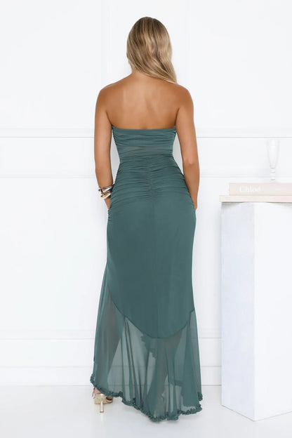 Spark Soirée Strapless Mesh Maxi Dress Teal