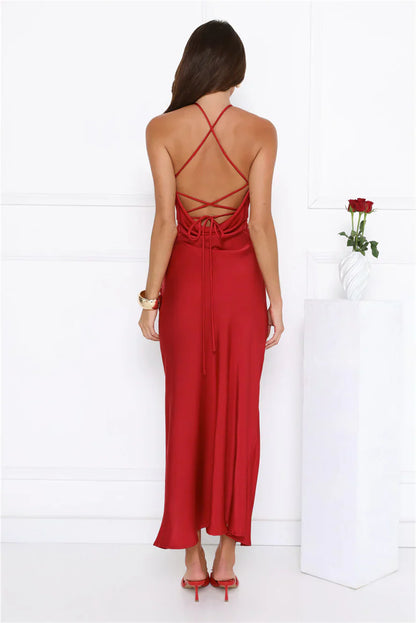 Love Me More Satin Maxi Dress Red