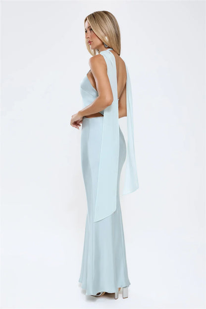 Luxe Obsession Halter Satin Maxi Dress Seafoam