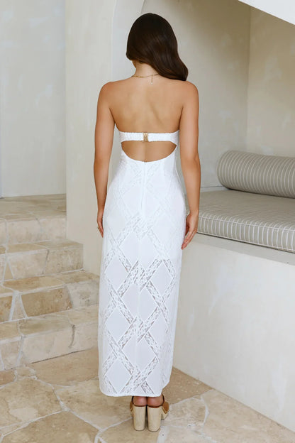 Ocean Air Oasis Strapless Maxi Dress White
