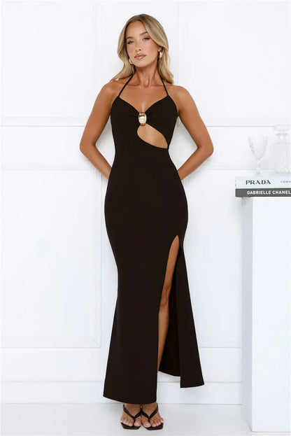 No Drama Here Halter Maxi Dress Black