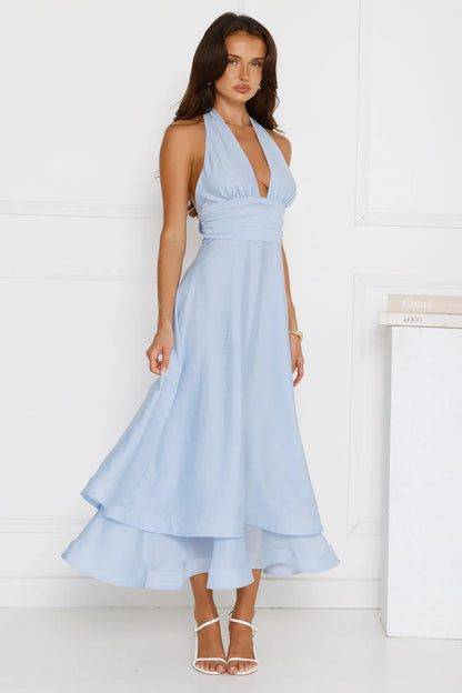 Opal Glow Halter Maxi Dress Blue