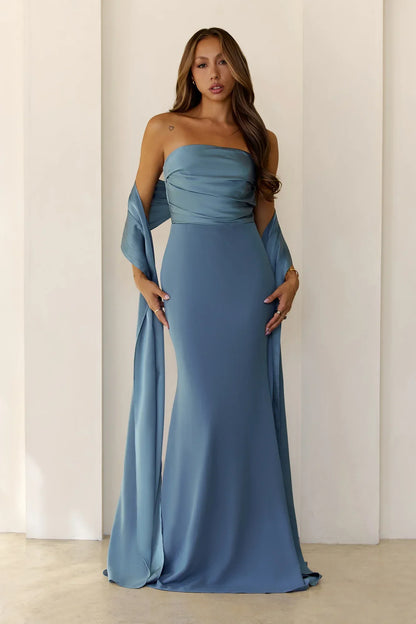 Luxe Nights Strapless Maxi Dress Dusty Blue